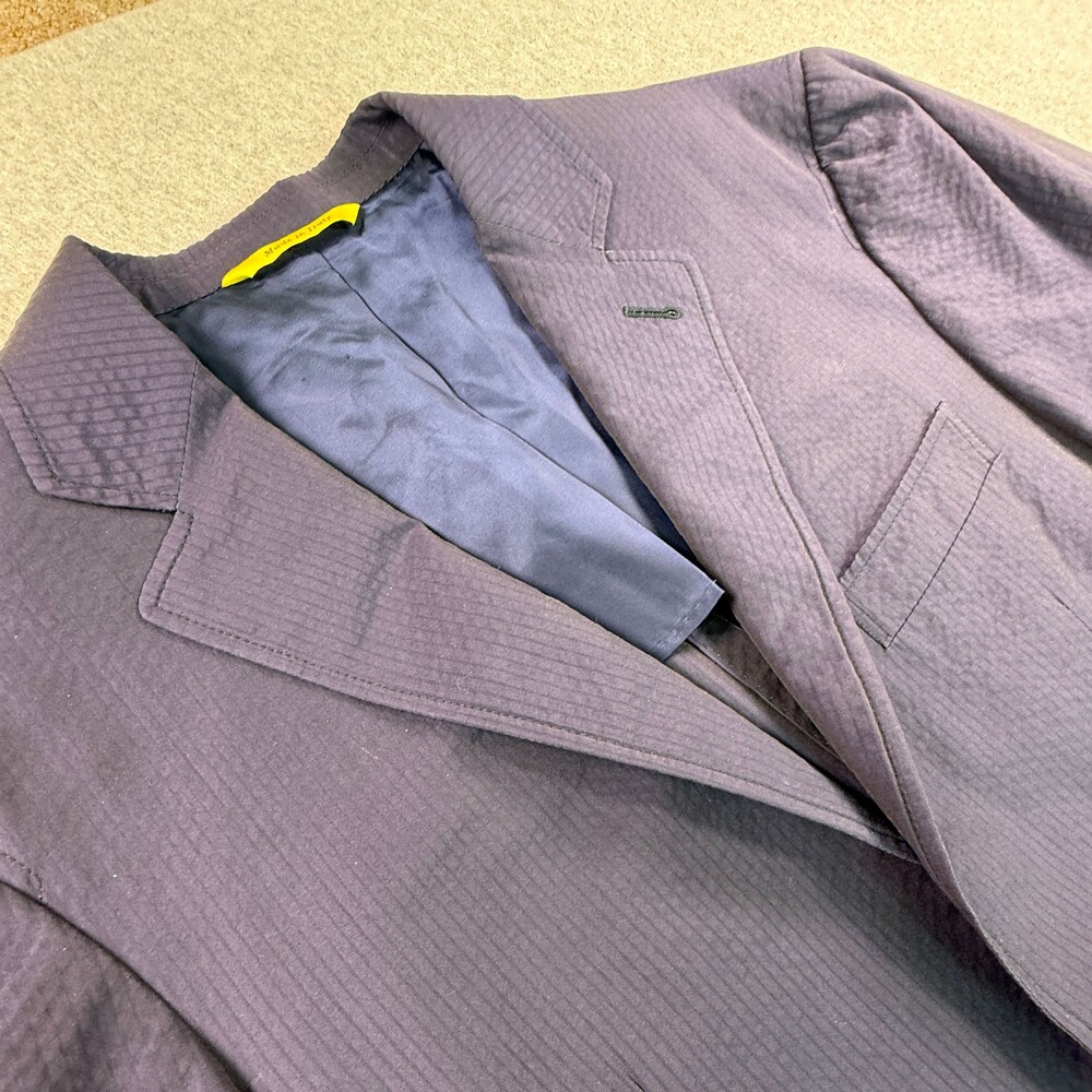 Canali Kei Unstructured Seersucker Blazer in Navy Blue - Made in Italy